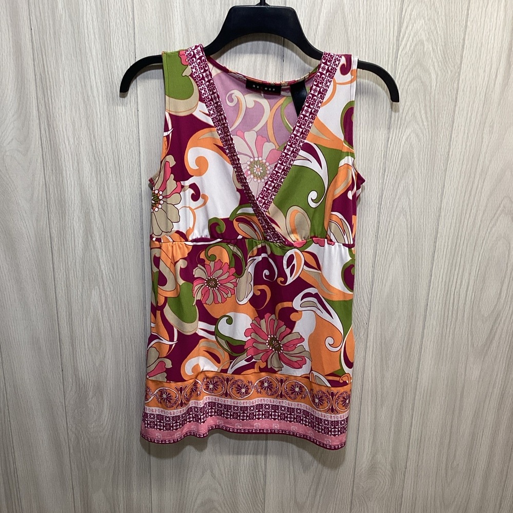 AXCESS Women's (Size S)‎ Sleeveless V-Neck Vibrant Floral Shirt